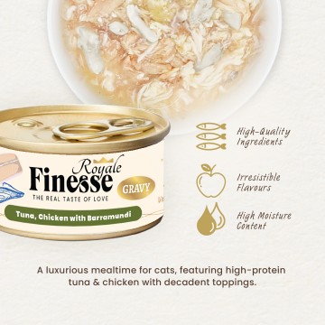 Finesse Royale Tuna & Chicken with Barramundi Gravy 85g (24 cans)